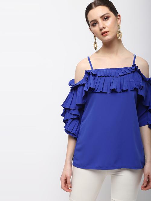 cold shoulder pleated ruffle top - 15989970 - Very Small Image - 1