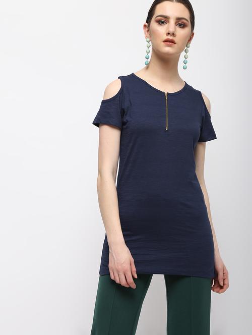 zipper detail cold shoulder top - 15989972 - Very Small Image - 1