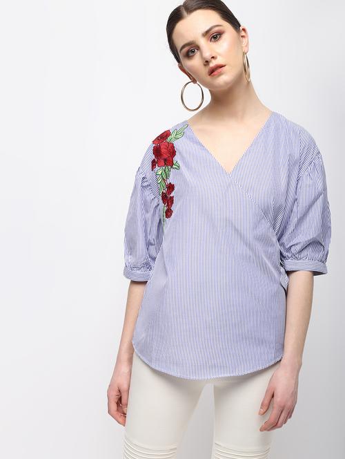 floral embroidered striped wrap top - 15989979 - Very Small Image - 1