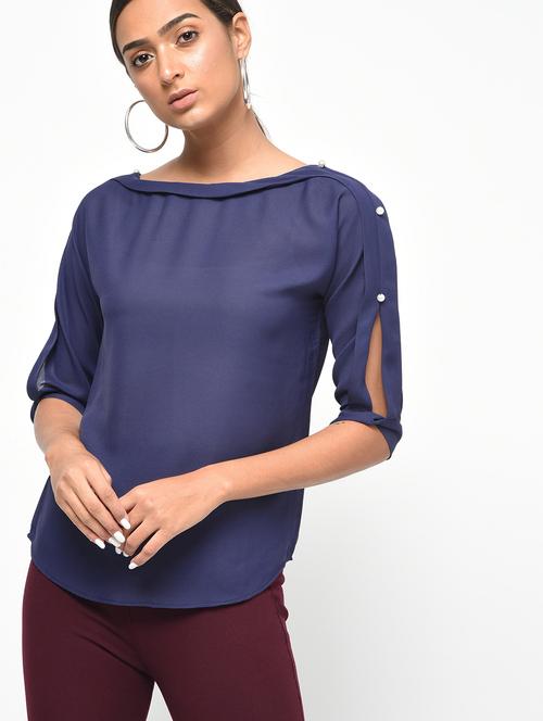 pearl embellished slit sleeved top - 15990012 - Very Small Image - 1