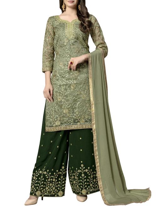 embroidered straight semi-stitched suit - 15990023 - Very Small Image - 1