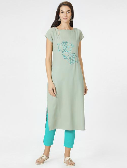 embroidered straight kurta - 15990235 - Very Small Image - 1