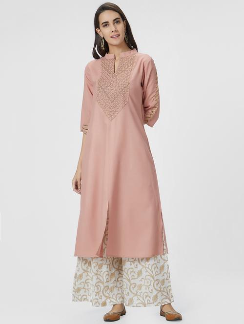 embroidered silk a-line kurta - 15990276 - Very Small Image - 1