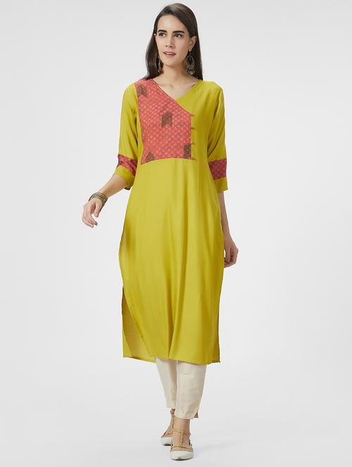 olive printed straight kurta - 15990283 - Very Small Image - 1
