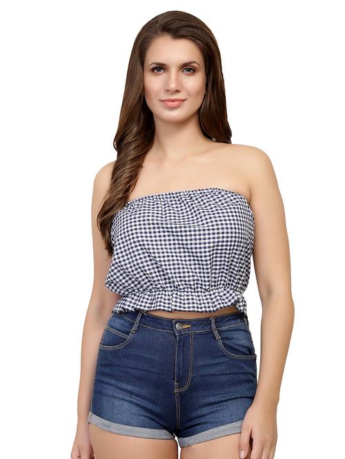 ruffle trim checkered tube top - 15996472 - Very Small Image - 1