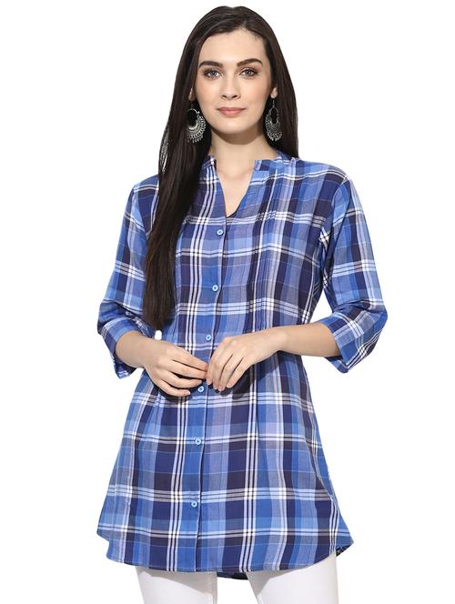 tie back checkered shirt tunic - 15996501 - Very Small Image - 1
