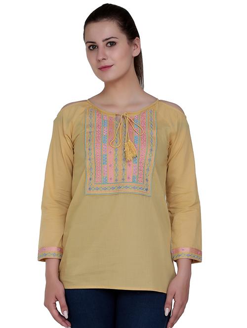 criss cross embroidered cold shoulder top - 15996506 - Very Small Image - 1