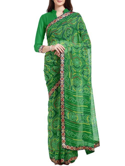 lace border green bandhani saree with blouse - 15996590 - Very Small Image - 1