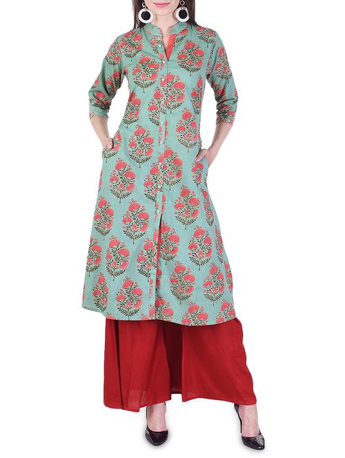 a-line printed kurta with pockets - 15996665 - Very Small Image - 1