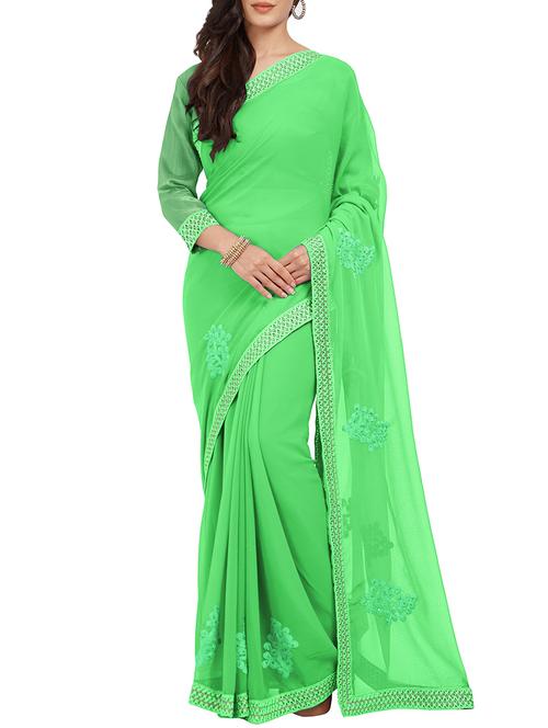 green resham embroidered saree with blouse - 15996707 - Very Small Image - 1