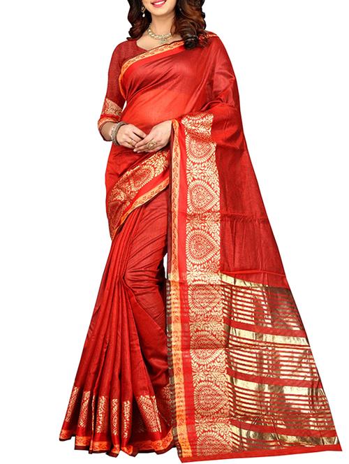 women's self design red colored saree with blouse - 15997127 - Very Small Image - 1
