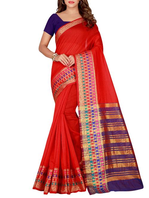 zari border red woven saree with blouse - 15997168 - Very Small Image - 1