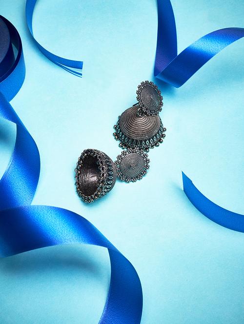silver oxidized jhumkis earring - 15997248 - Very Small Image - 1