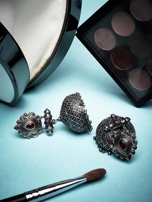red oxidized jhumkis earring - 15997256 - Very Small Image - 1