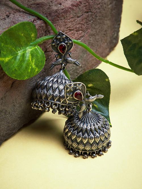 silver oxidized jhumkis earring - 15997268 - Very Small Image - 1