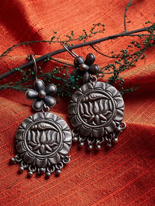 silver oxidized drop earring - 15997292 - Very Small Image - 1