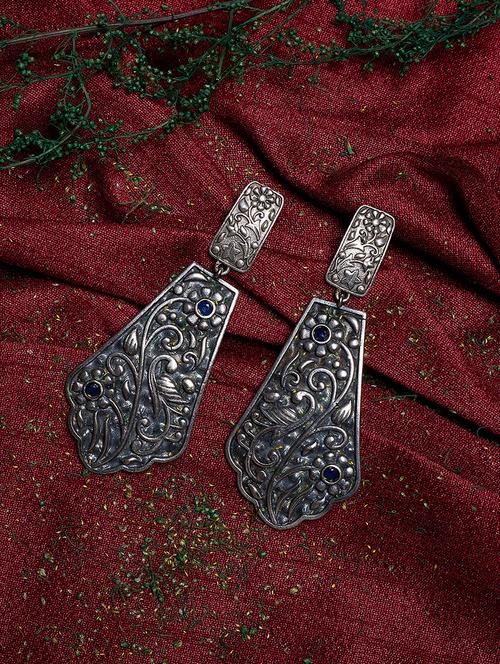 silver oxidized drop earring - 15997301 - Very Small Image - 1