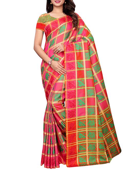 checkered zari motifs pink patola saree with blouse - 15997657 - Very Small Image - 1