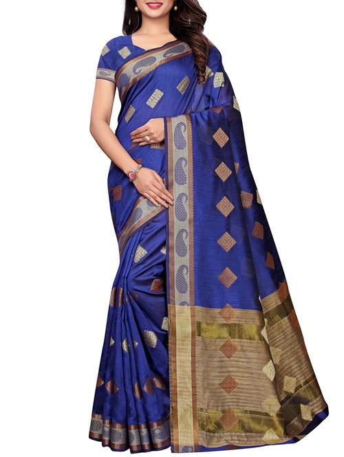 geometrical zari motif blue banarasi saree with blouse - 15997663 - Very Small Image - 1