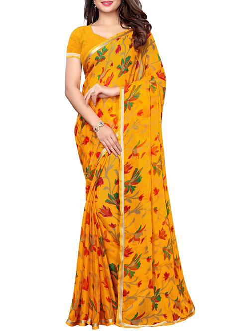 floral yellow printed saree with blouse - 15997684 - Very Small Image - 1