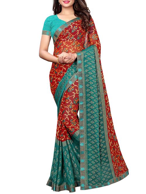 floral maroon printed saree with blouse - 15997695 - Very Small Image - 1