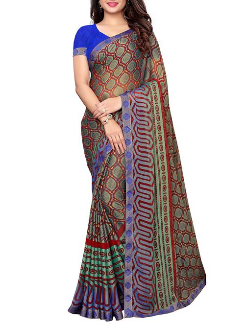 geometrical printed saree with blouse - 15997699 - Very Small Image - 1
