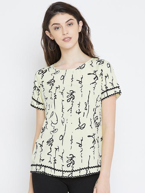 contrast lace quirky print top - 15997758 - Very Small Image - 1