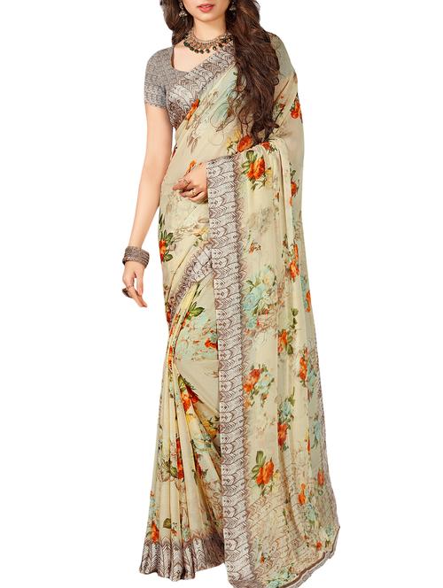 floral printed saree with blouse - 15997824 - Very Small Image - 1