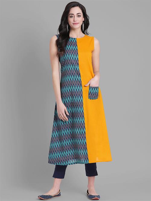 ikat patch pocket a-line kurta - 15998001 - Very Small Image - 1