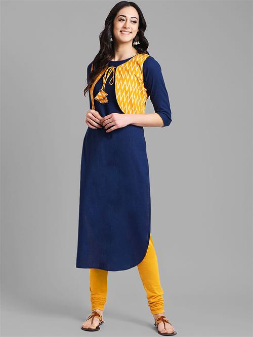 ikat solid straight kurta - 15998006 - Very Small Image - 1