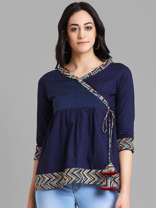 overlap neck gathered top - 15998076 - Very Small Image - 1
