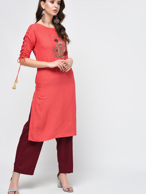 straight embroidered kurta - 15998109 - Very Small Image - 1