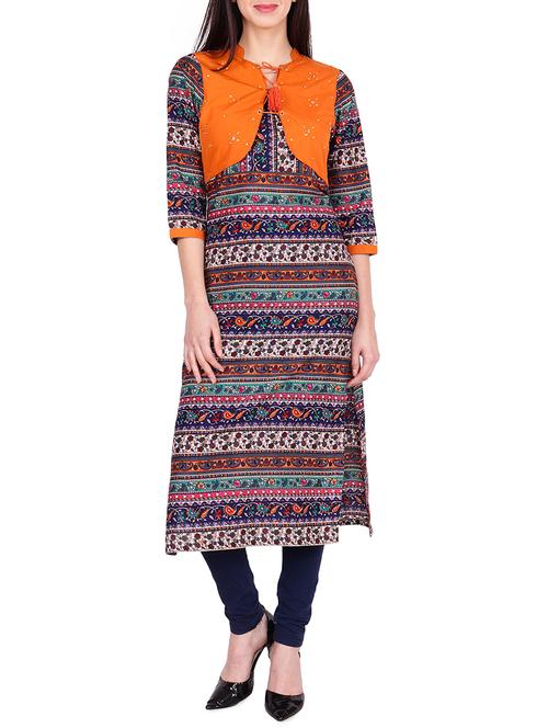 straight printed kurta with jacket - 15998189 - Very Small Image - 1