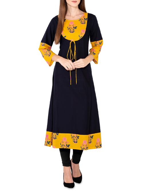 solid a-line kurta with drawstring - 15998452 - Very Small Image - 1