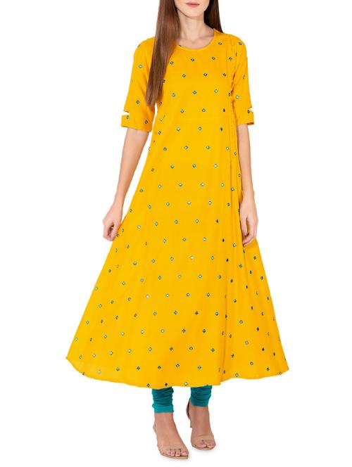 solid mirror work a-line kurta - 15998456 - Very Small Image - 1