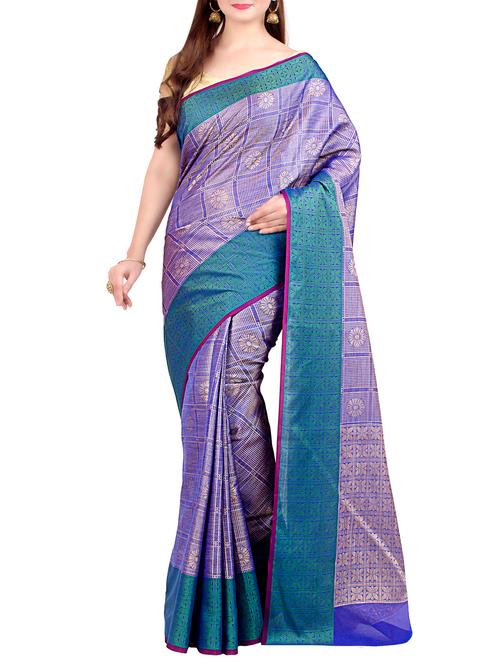floral zari motif blue banarasi saree - 15998658 - Very Small Image - 1