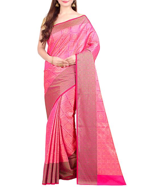 floral zari motif pink banarasi saree - 15998659 - Very Small Image - 1