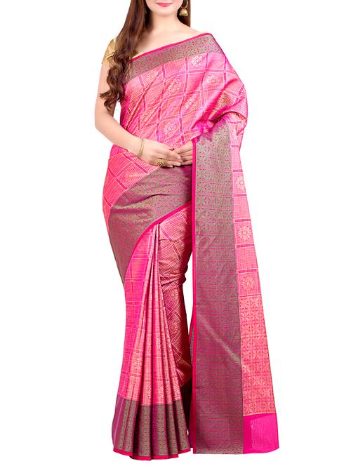 floral zari motif magenta banarasi saree - 15998662 - Very Small Image - 1