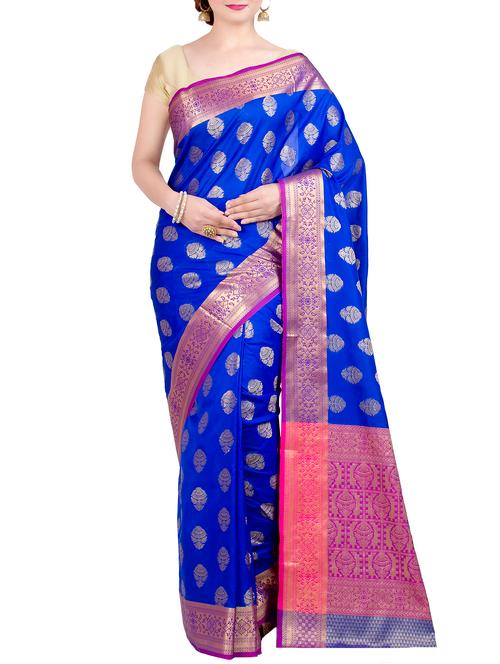 floral zari motif blue banarasi saree - 15998678 - Very Small Image - 1