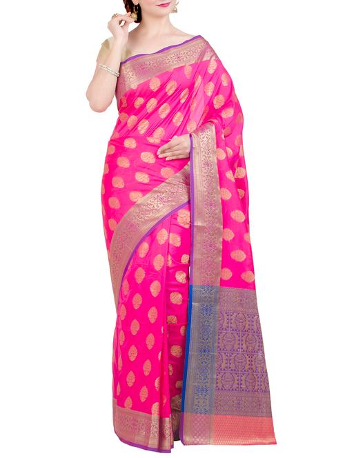 floral zari motif pink banarasi saree - 15998679 - Very Small Image - 1
