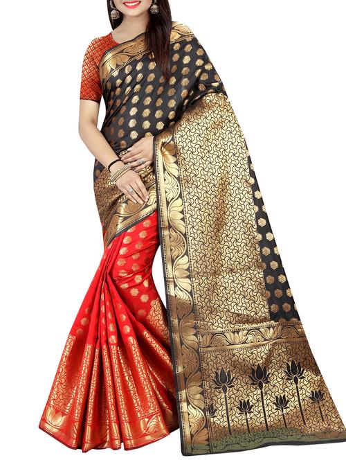 half & half zari banarasi saree with blouse - 15998941 - Very Small Image - 1