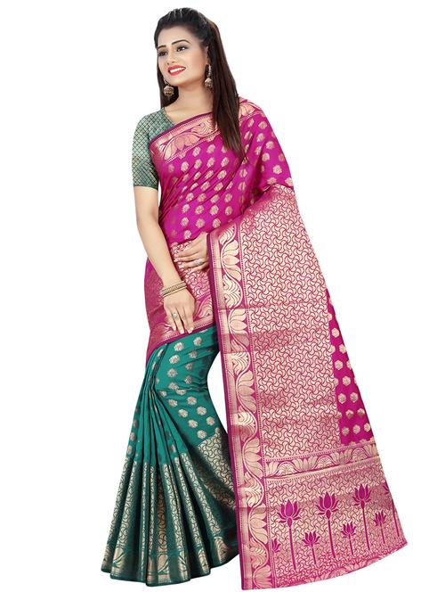 half & half zari motif banarasi saree with blouse - 15998943 - Very Small Image - 1