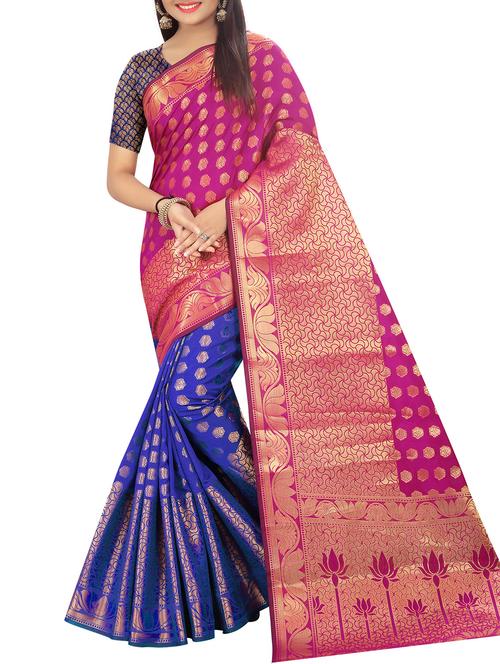 half & half zari banarasi saree with blouse - 15998944 - Very Small Image - 1