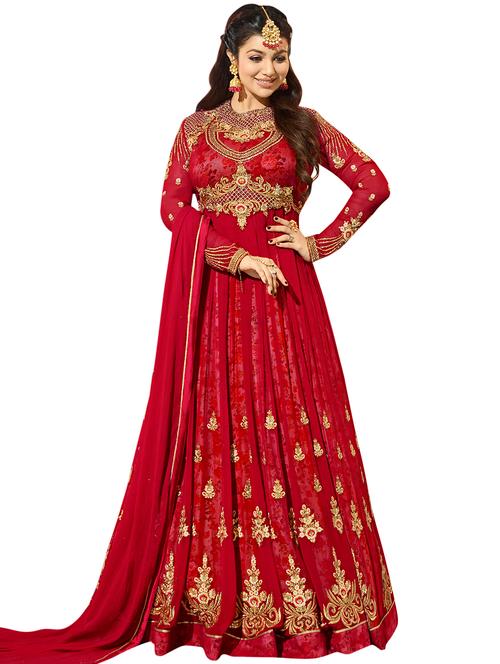 embroidered anarkali unstitched suit - 15998951 - Very Small Image - 1