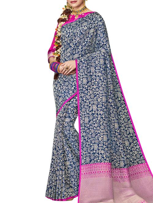ethnic motifs blue woven saree with blouse - 15998952 - Very Small Image - 1