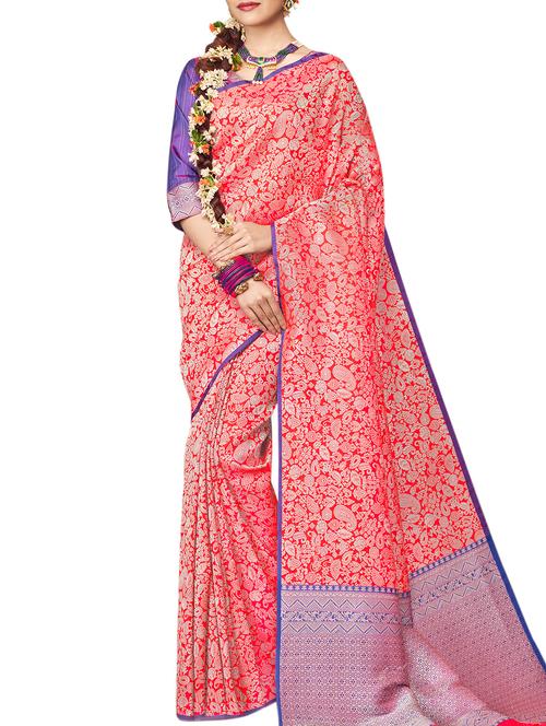 ethnic motifs red woven saree with blouse - 15998953 - Very Small Image - 1