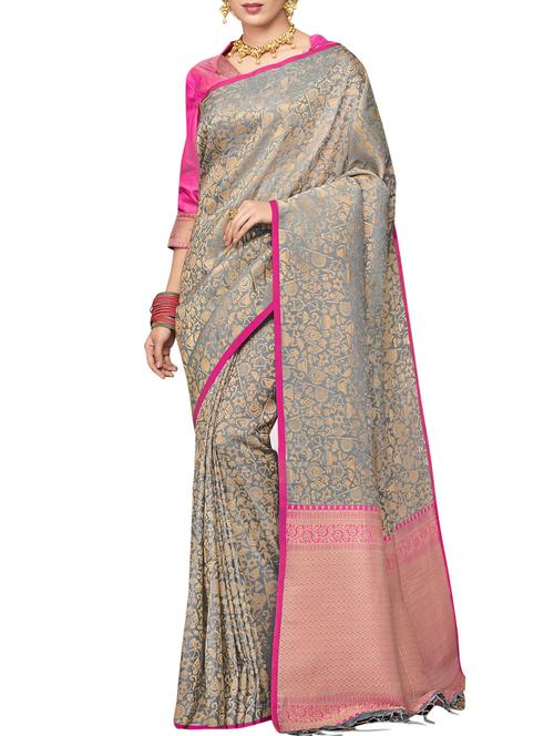 ethnic motifs grey woven saree with blouse - 15998960 - Very Small Image - 1