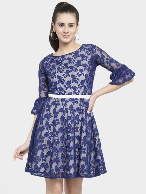 floral laced a-line dress - 15999055 - Very Small Image - 1