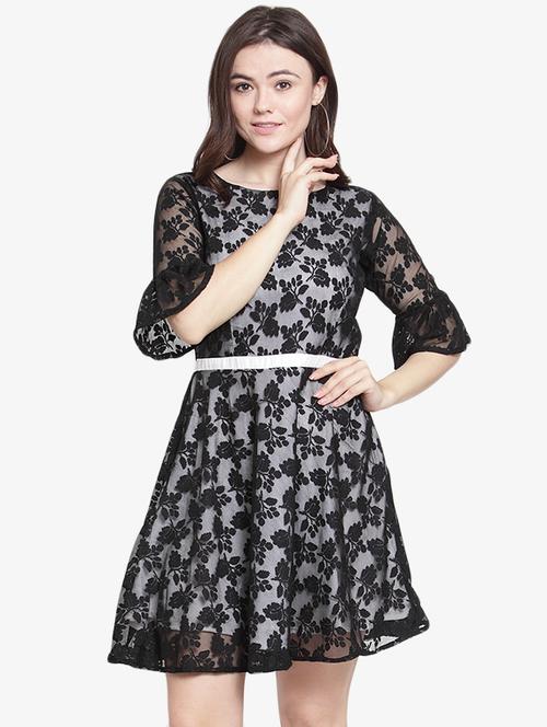 floral laced a-line dress - 15999056 - Very Small Image - 1