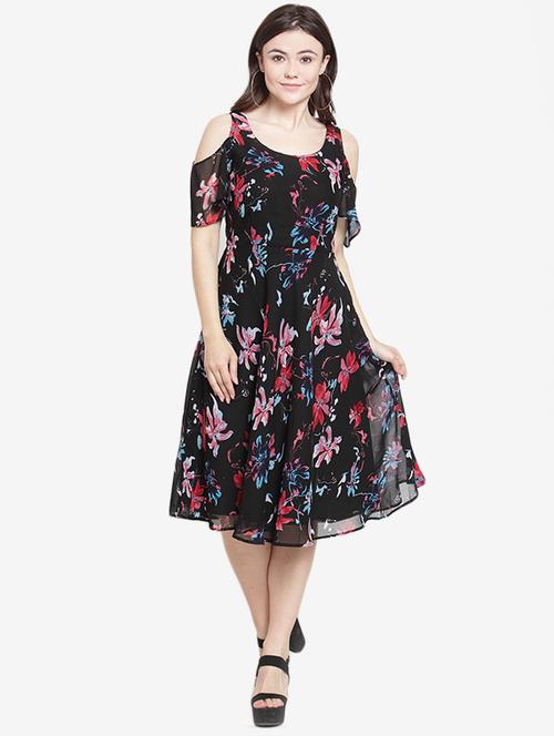 cold shoulder floral flared dress - 15999058 - Very Small Image - 1
